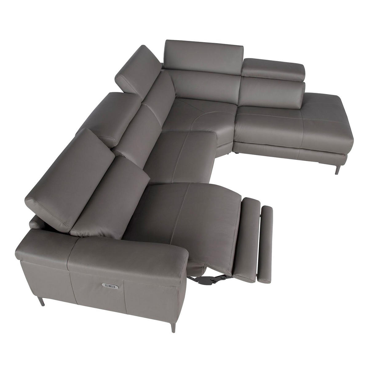 ECKSOFA Relaxsofa mit Chaiselongue rechts in dunkelgrauem Leder 295/232/97 cm - Dunkelgrau/Schwarz, Leder (295/232cm) - ANGEL CERDA