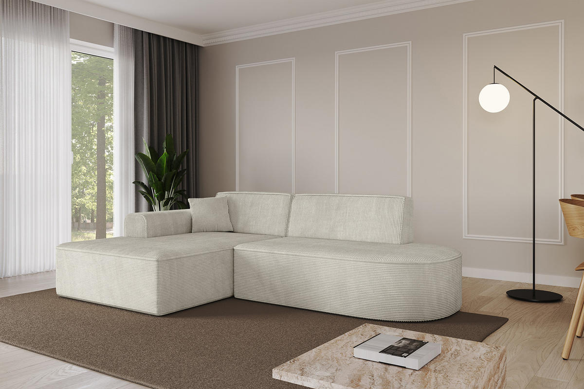 ECKSOFA Ottomane Links IREA-L1-v3 - 232x165x77 cm Creme - Ecru/Creme, Holzwerkstoff/Textil (232/165cm) - ALTDECOR