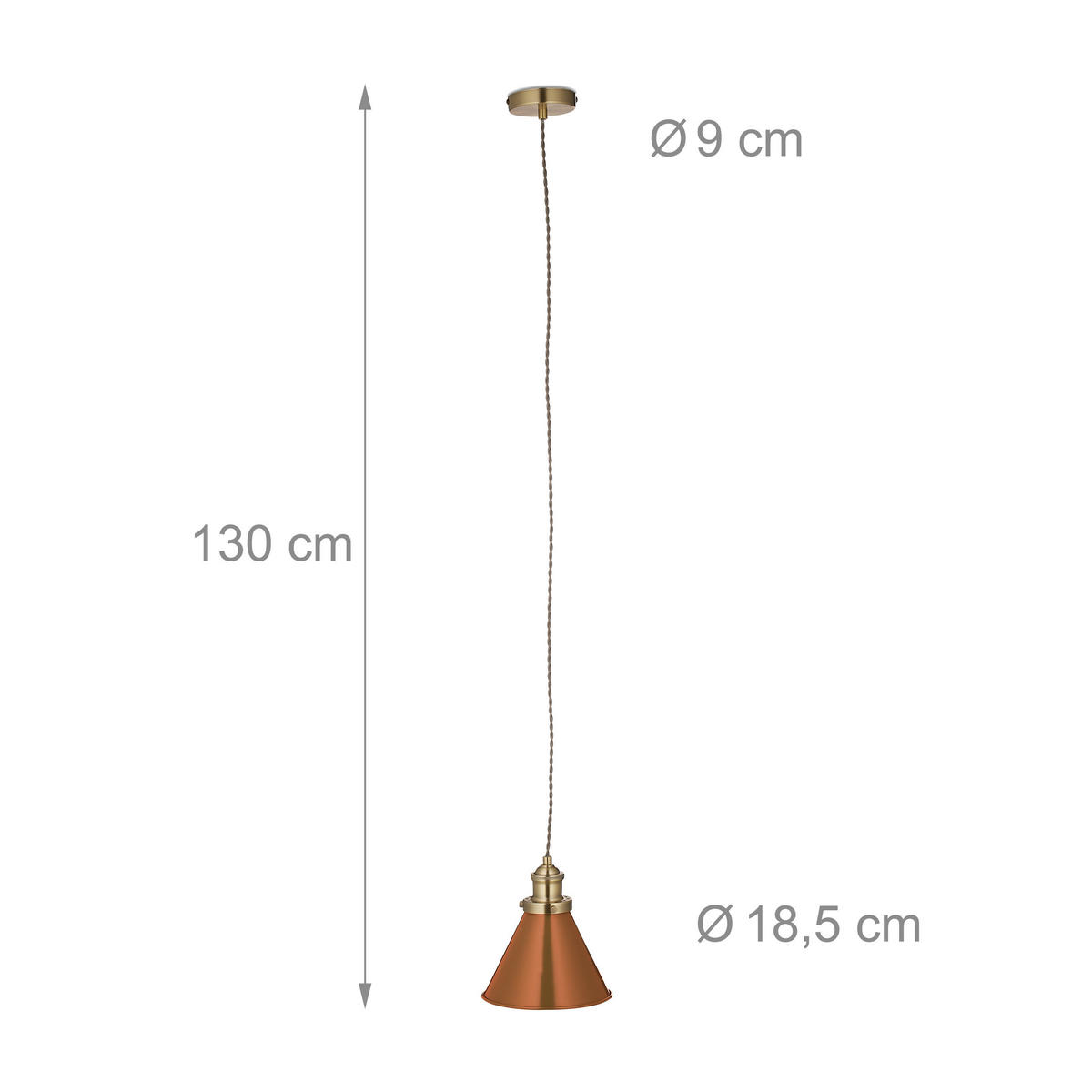 HÄNGELAMPE - Braun, Metall (18.5/18.5/130cm) - Relaxdays