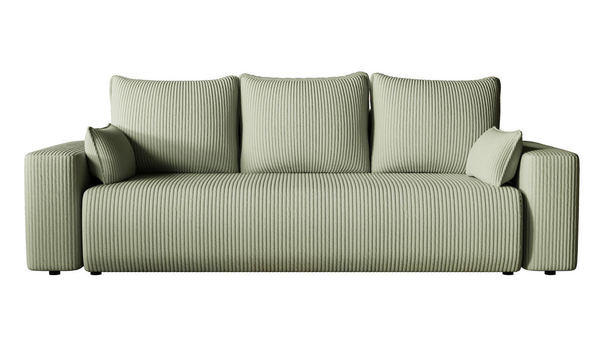 SOFA Bubi mit Bettkasten und Schlaffunktion, Cordstoff - Salbeigrün, Holzwerkstoff (242/85/95cm)