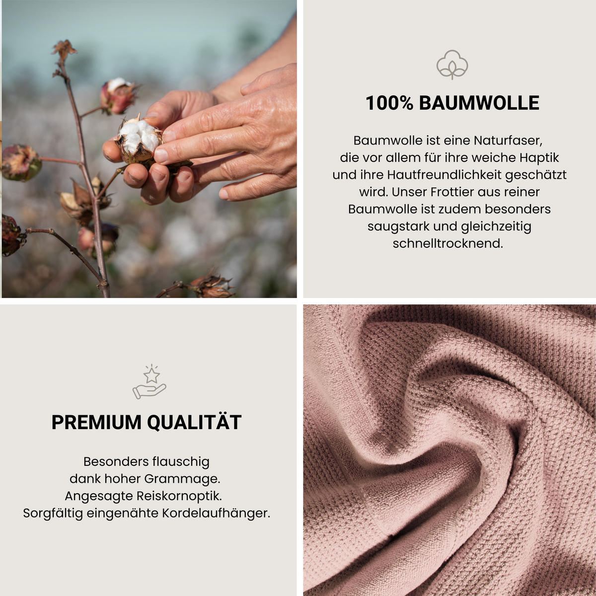 HANDTUCHSET Turin - 4-teilig - 50 x 100 cm - Hellrosa - Hellrosa, Textil (50/100cm) - SCHIESSER