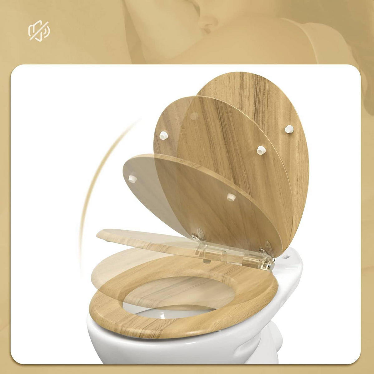 WC SITZ mit Absenkautomatik, MDF Holzkern,Oval - Hellbraun, Holzwerkstoff (37/2.5/43cm) - Woltu