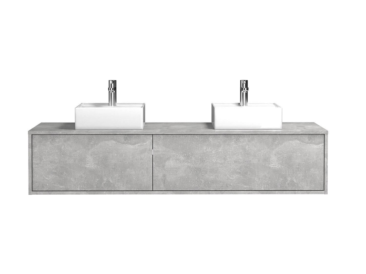 DOPPELWASCHTISCH - 150 cmcm x 47 cmcm - Holz, Platte - Hellgrau - ISAURE - Hellgrau, Holz (150/32/47cm) - Vente-Unique