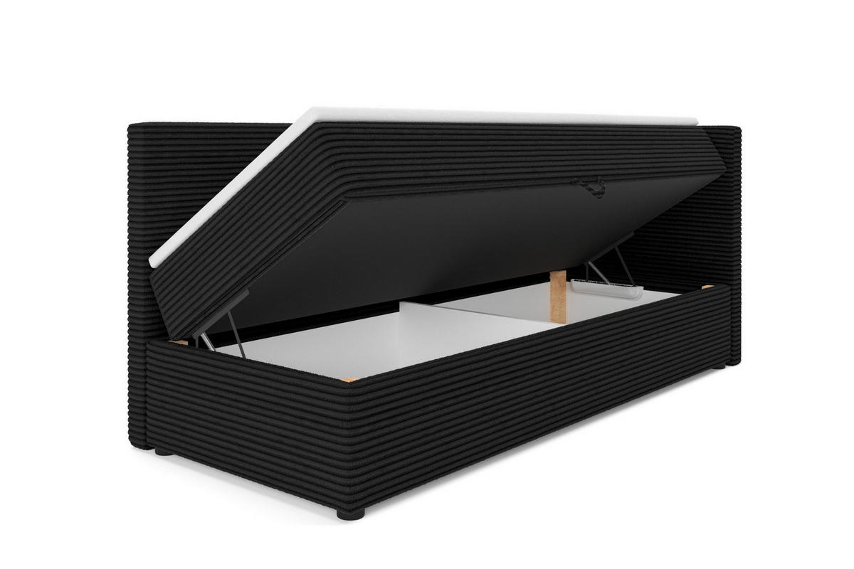 BOXBETT ROBERTO 100/200 in Cord Schwarz H4 links - Schwarz, Holz/Holzwerkstoff (100/200cm) - Deine Möbel 24