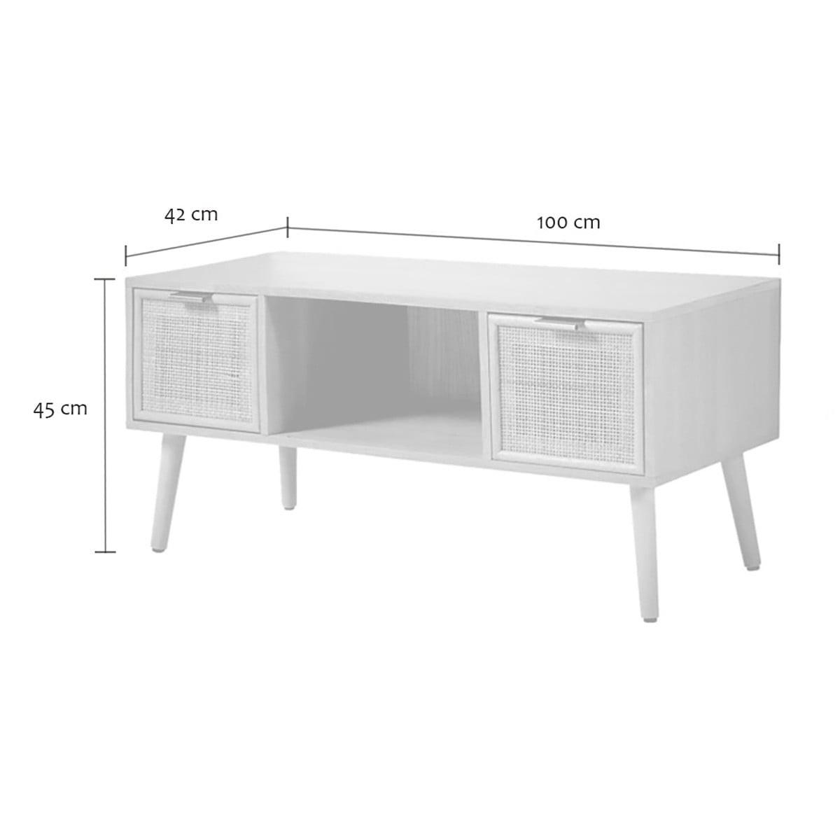 TV-MÖBEL mit 2 Schubladen Vorderseite aus Rattan - L100 cm - Apfelbaumfarben, Holzwerkstoff (42/45/100cm) - Calicosy