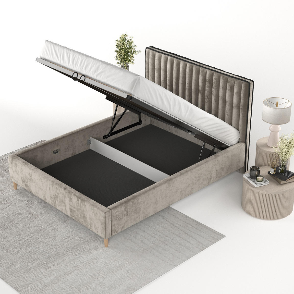 POLSTERBETT Aria 120/200 cm Beige im Lotta Stoff - Beige/Naturfarben, Holz/Holzwerkstoff (120/200cm) - AltaBeds