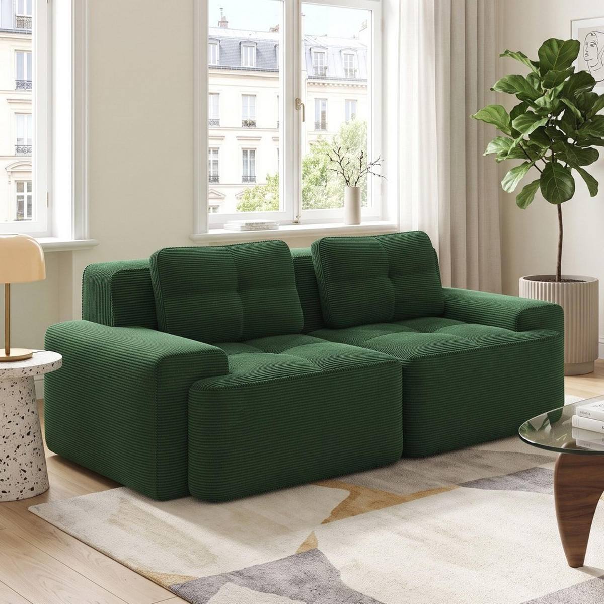 2-SITZER SOFA Boneless Modular Cord Grün ohne Montage - Grün, Textil (204/69/104cm) - Urban Meuble