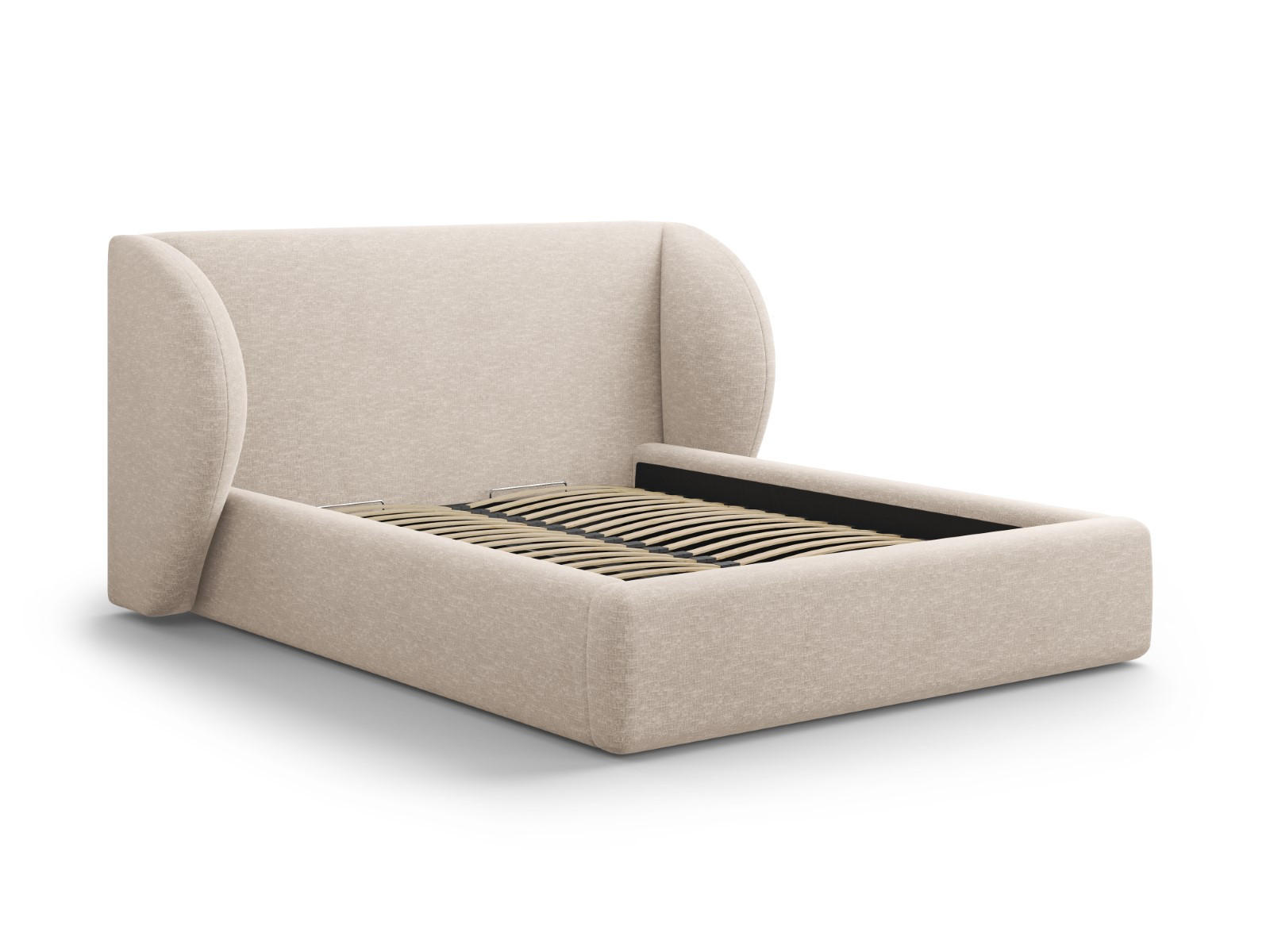 BETT mit Bettkasten und Kopfteil Miley aus Chenille-Stoff beige 200x200cm - Beige, Textil (200/200cm) - Micadoni
