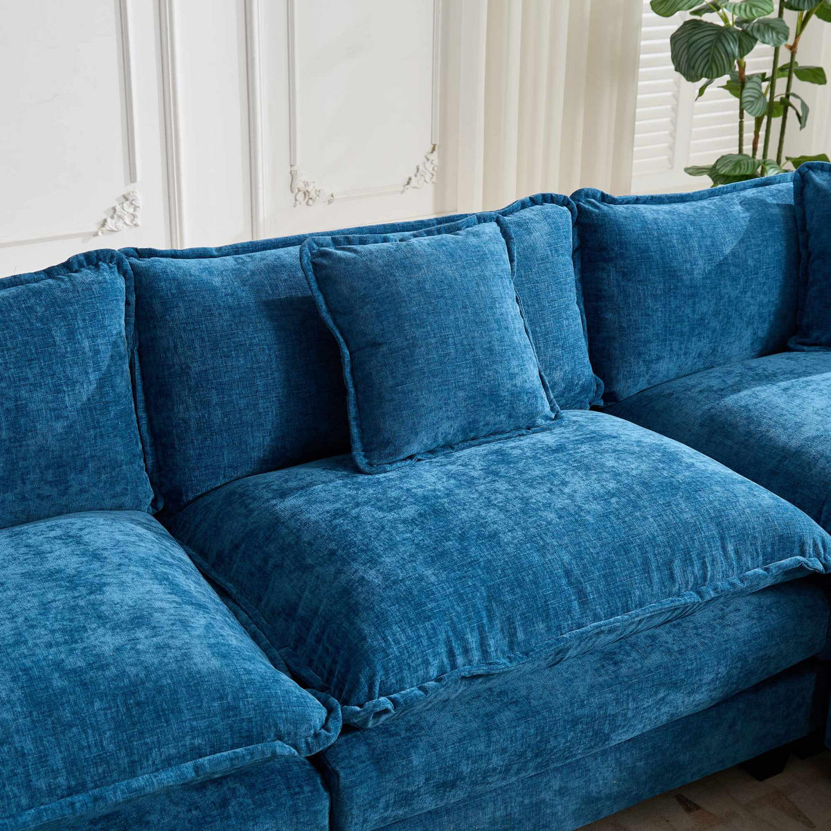 3-SITZER-SOFA aus Chenille mit modularem Design, blau - Blau, Textil (75/84/289cm) - Luhomfu