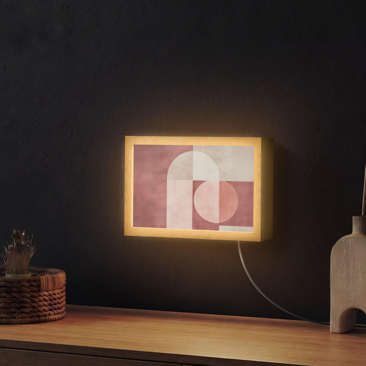 NÁSTĚNNÁ LAMPA Postavy - Abstraktní - Růžová 30x20 cm - starorůžová, kompozitní dřevo (30/20/8cm) - OnlyWow