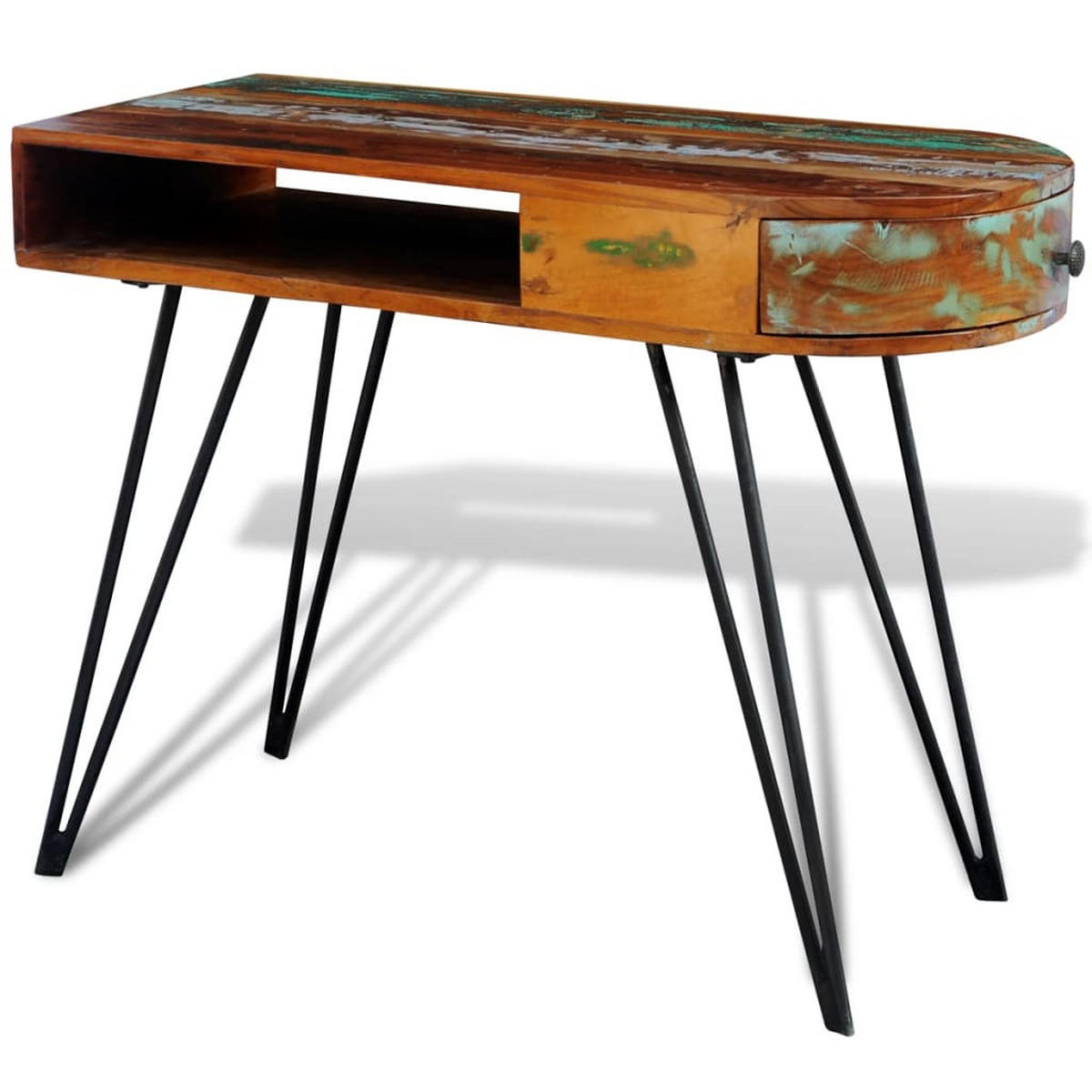 SCHREIBTISCH Altholz Massiv Mit Eisenbeinen - Braun, Holz (97/45/76cm) - vidaXL