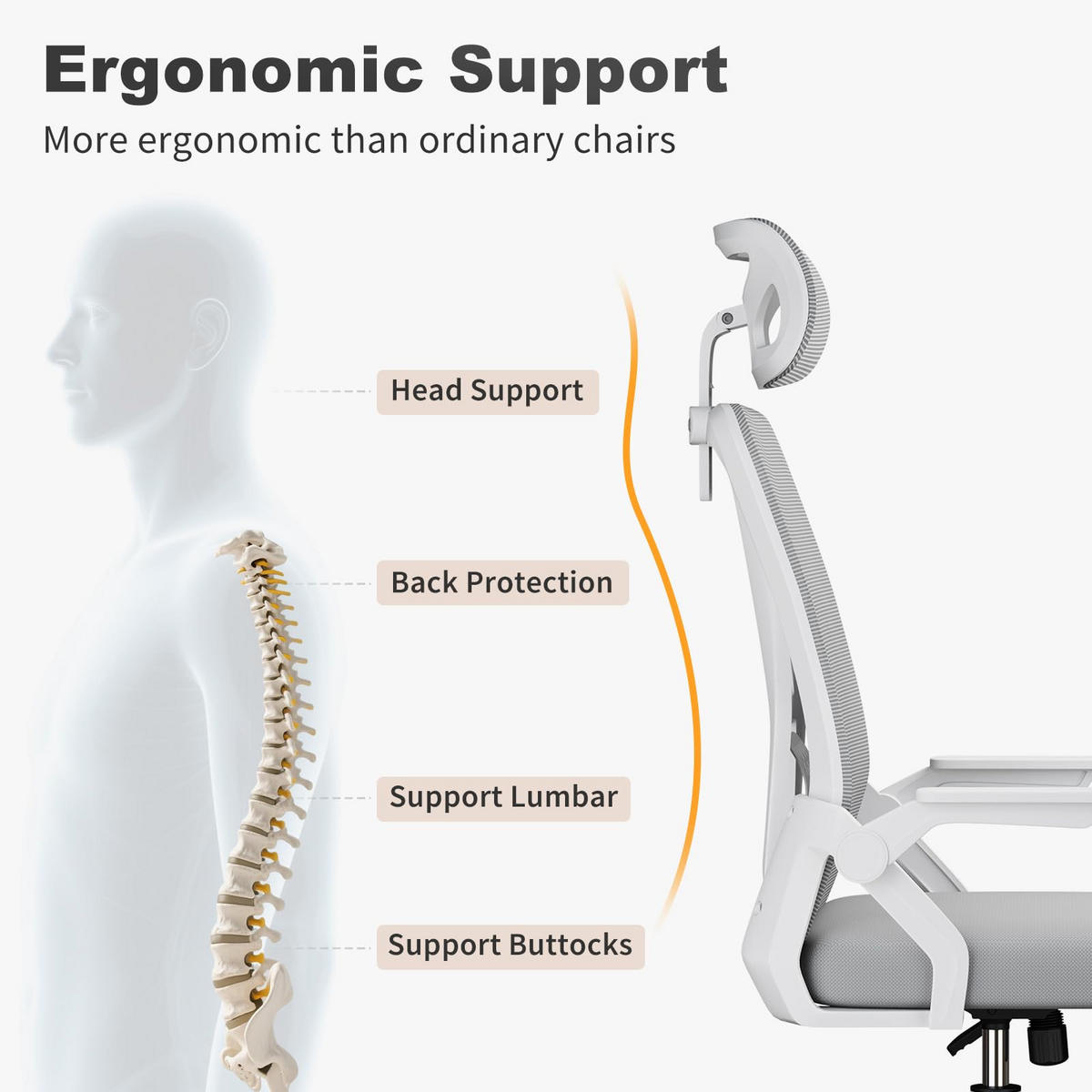 DREHSTUHL Webstoff Weiß-Grau ergonomisch klappbare Armlehnen - Grau, Kunststoff (24/48/53cm) - Rattrix