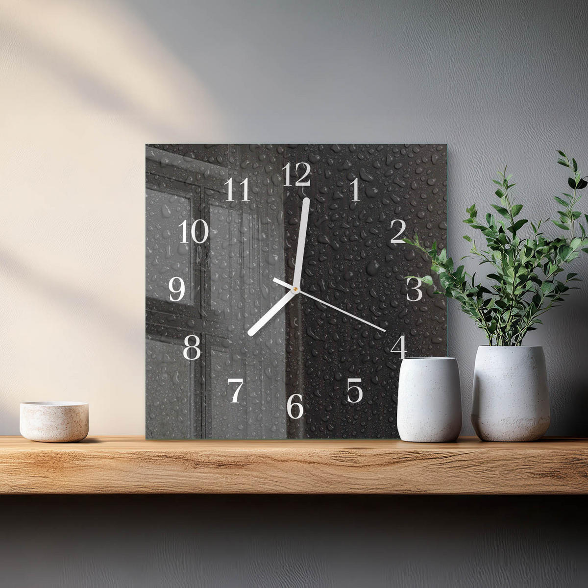 WANDUHR 30x30 cm - Wassertropfen - Schwarz, Glas (30/30/0.4cm) - TULUP