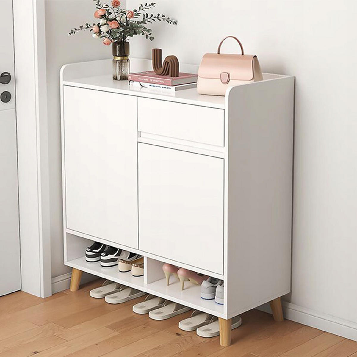 SCHUHSCHRANK Weiß 90/60/32 cm - Weiß, Holz (15/38/85cm) - MUVU