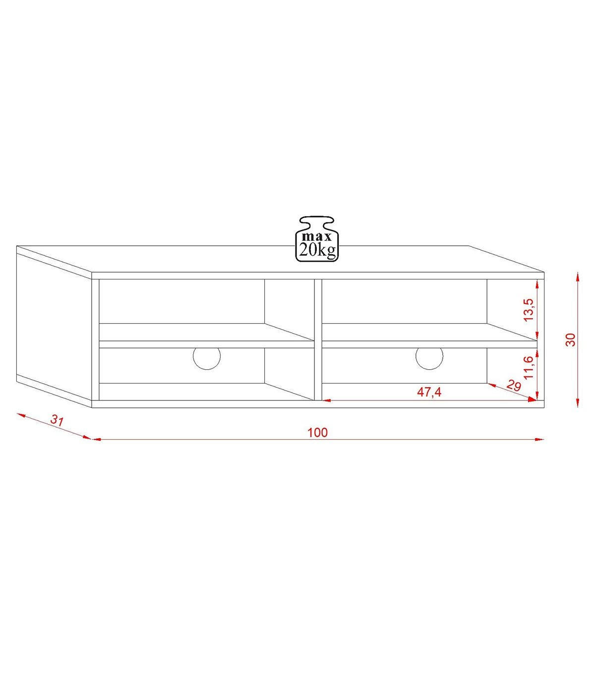 TV-MÖBEL Wandmontage 1 Klapptür und 2 Ablagen - Derby - 100/31/30 cm - Apfelbaumfarben, Holzwerkstoff (31/30/100cm) - Calicosy
