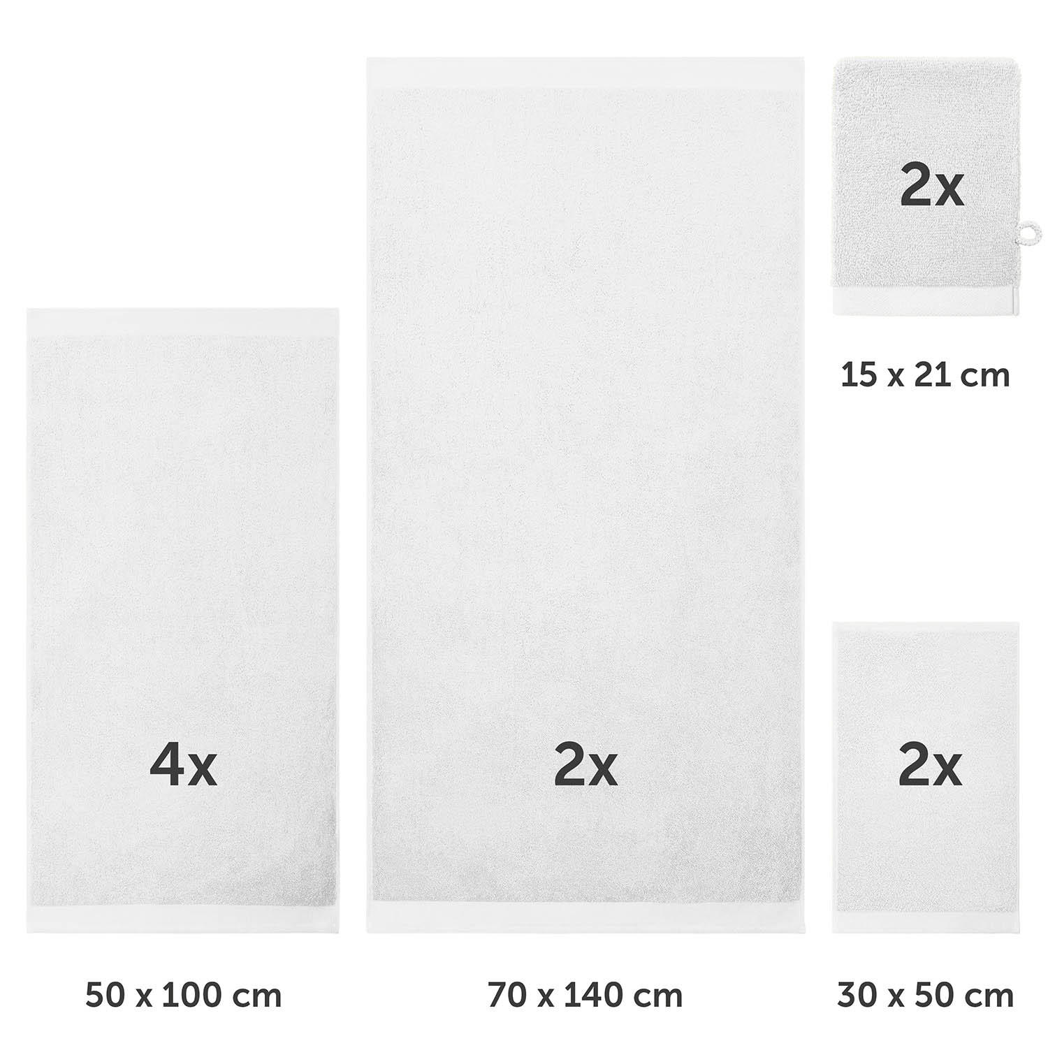 HANDTUCH 8-teilig, 2x Badetuch 70/140 + 4x Handtuch 50/100 + 2x Gästetuch 30/30 + 2x Waschlappen 15/20 cm, Weiß - Weiß, Textil (70/140cm) - Blumtal