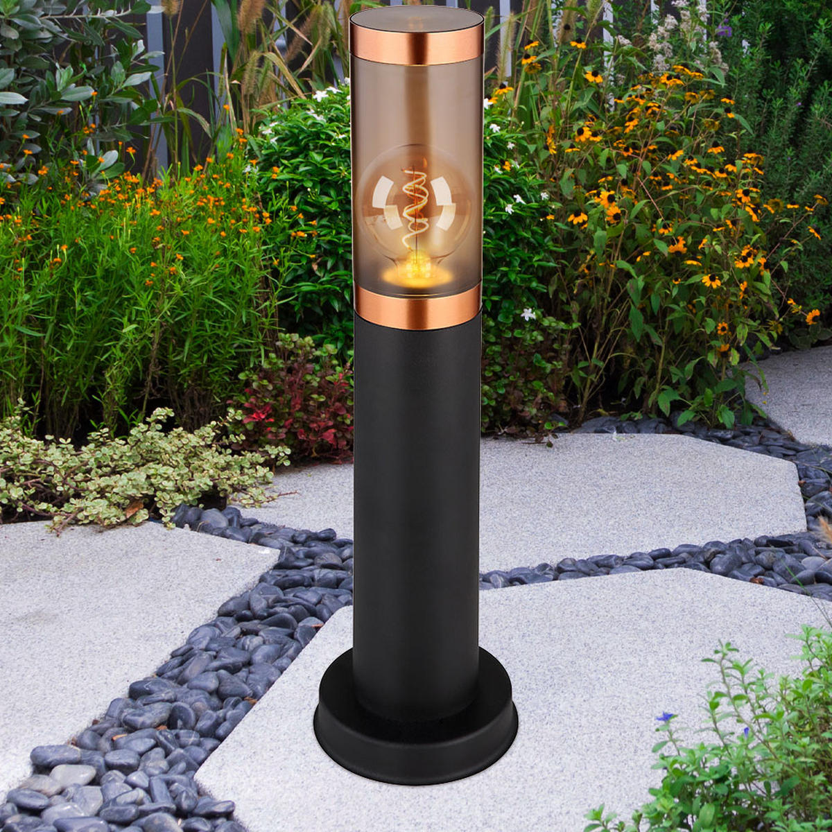 LED WEGLEUCHTE Edelstahl Schwarz Kupfer - Schwarz, Metall (12.7/12.7/45cm) - Globo Lighting