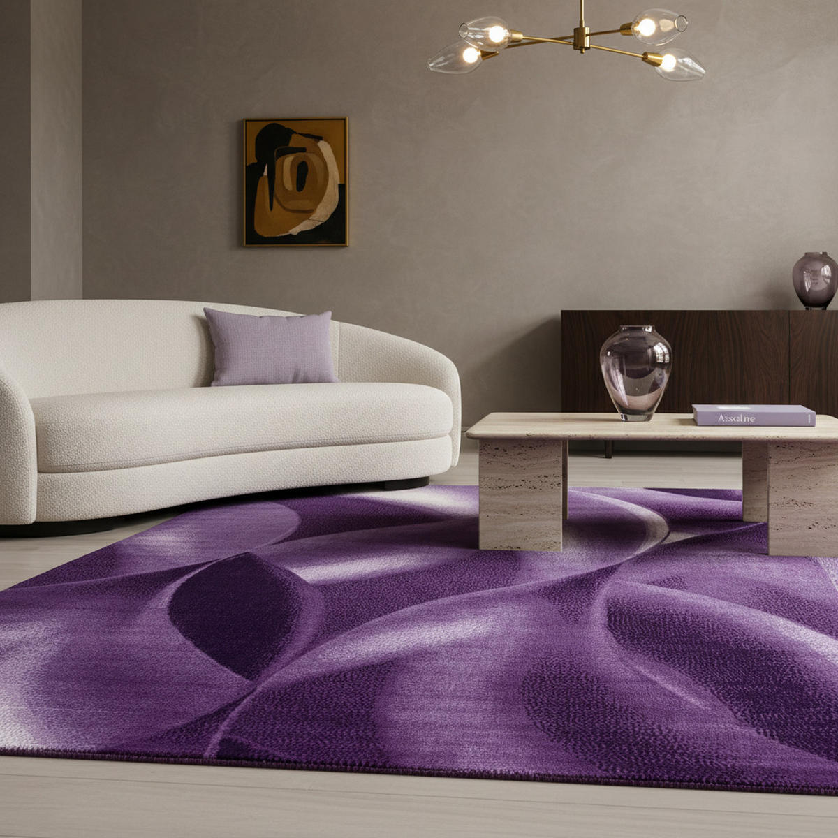 TEPPICH Kurzflor Abstrakte Wellen Polypropylen Wohnzimmer Violett Läufer 80x150 - Lila, Textil (80/150cm) - KADIMA DESIGN