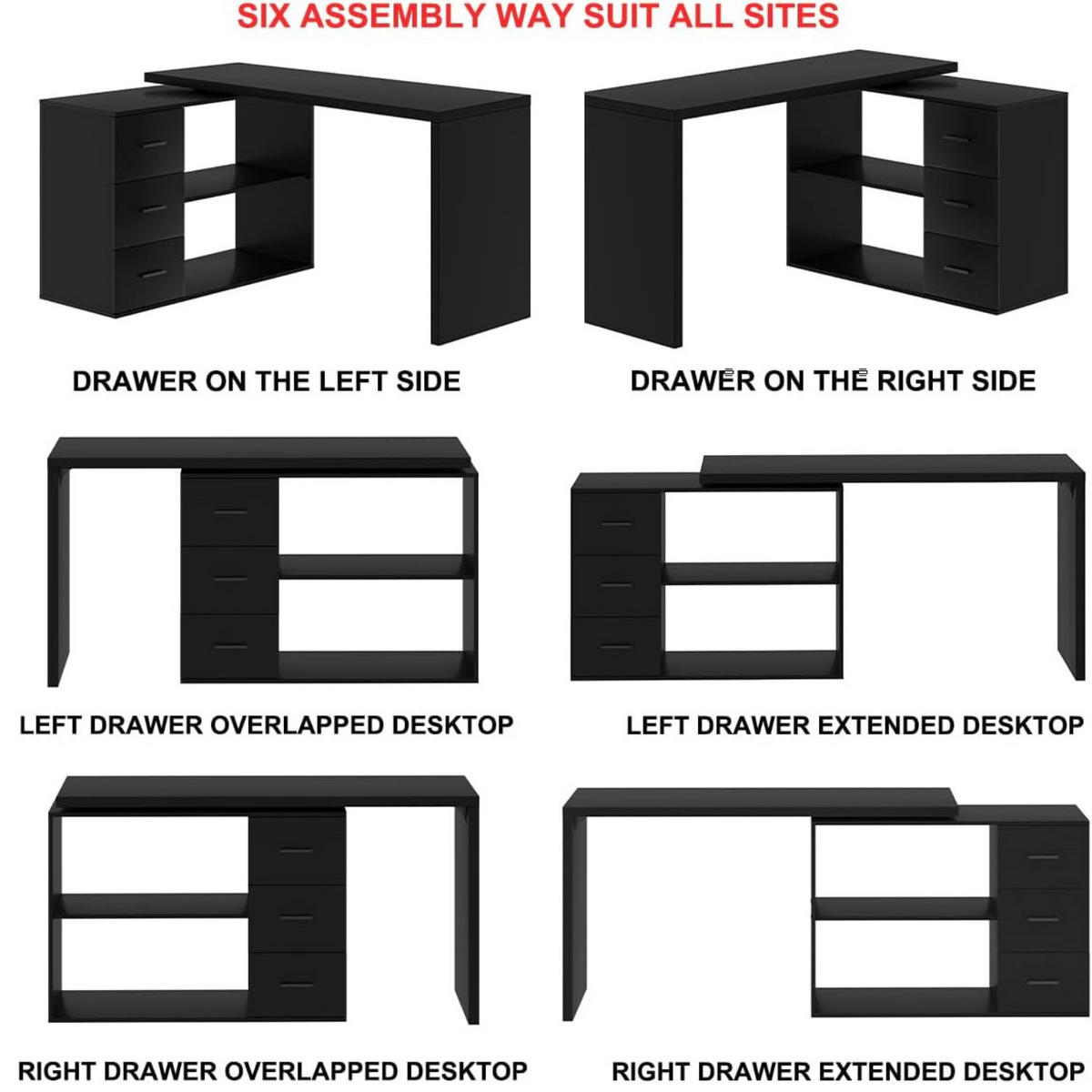 SCHREIBTISCH mit Schubladen flexibel 140 x 50 x 76 cm - Schwarz, Holzwerkstoff/Metall (50/140/76cm) - Quality Elegance