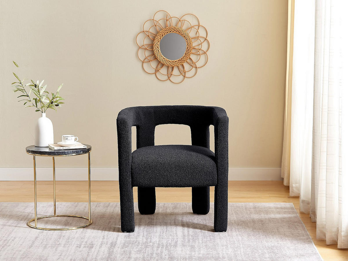 STUHL mit Armlehnen - Bouclé-Stoff & Metall - Schwarz - SOFANA - Schwarz, Textil (59/70/65cm) - Pascal Morabito