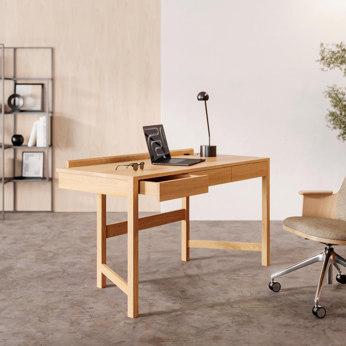 SCHREIBTISCH Essa aus massivem Eichenholz - Eichefarben/Braun, Holz (63/140/78cm) - Danzz