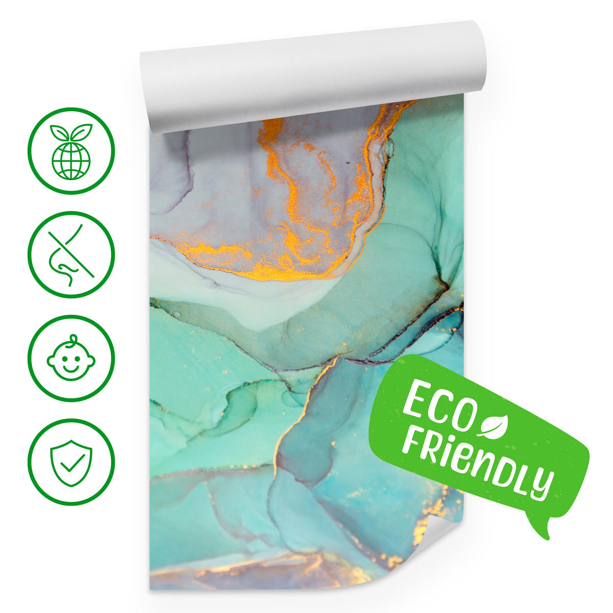 FOTOTAPETE für Badezimmer Blauer Marmor Goldadern Vintage 350x256 - Violett/Grün, Papier (350/256cm) - Muralo