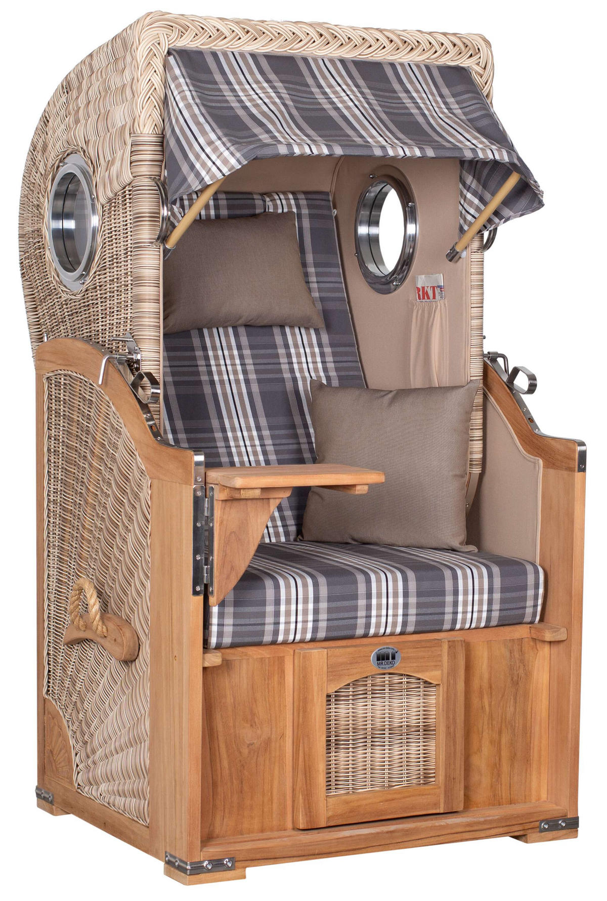STRANDKORB Düne 1-Sitzer Teak 522 - Braun/Grau, Holz/Textil (98/165/80cm) - Mr. Deko