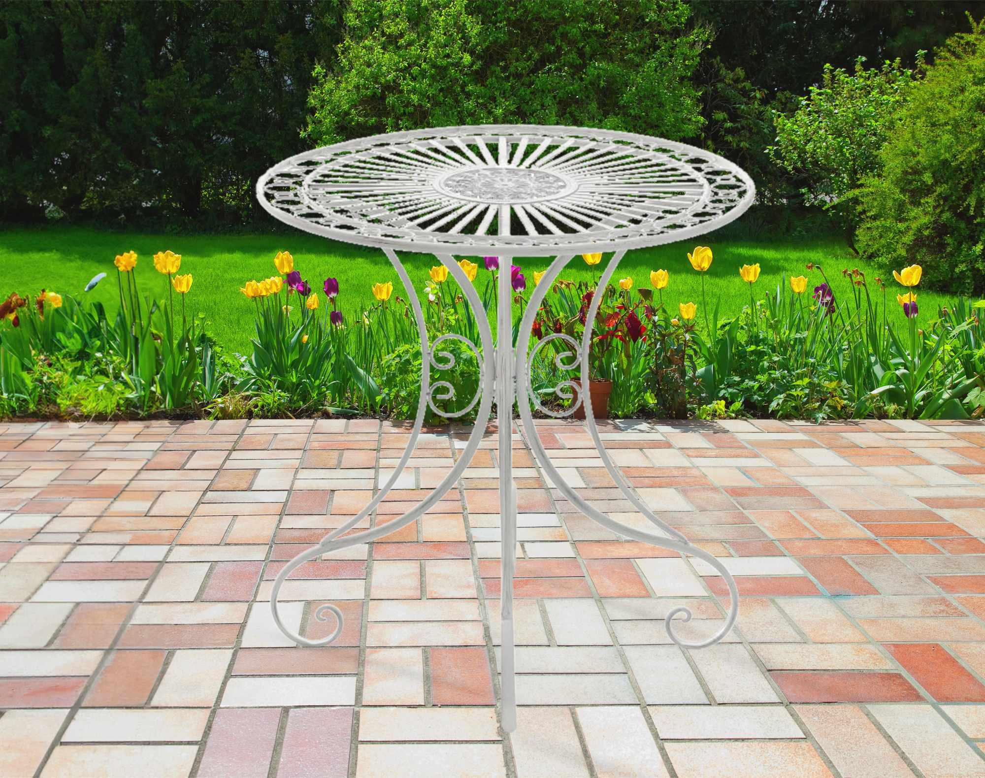 GARTENTISCH rund Ø70 cm Metall antik weiß - Weiß, Metall (70/70/73cm) - CLP