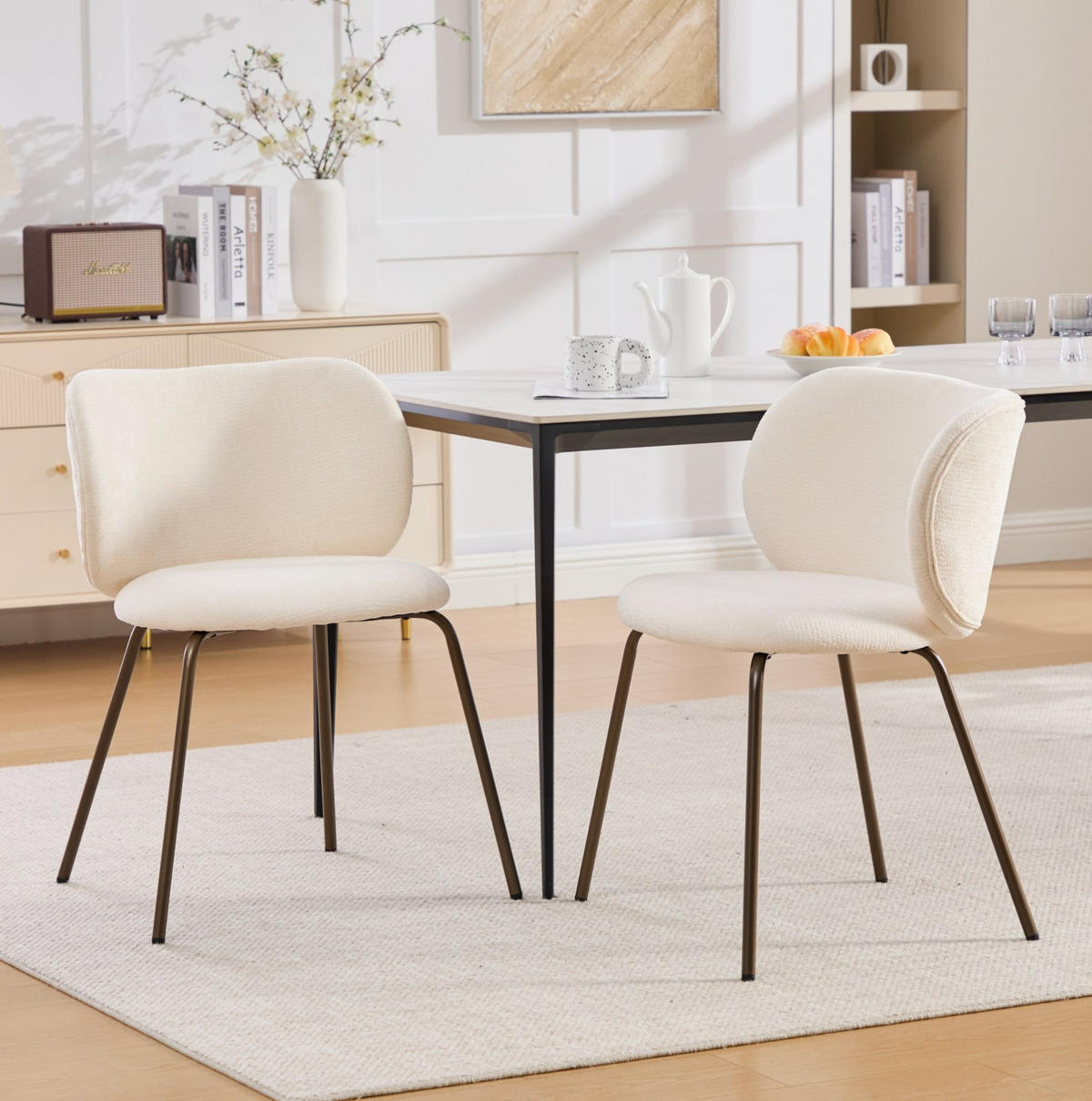 ESSZIMMERSTUHL 2er-Set mit Chenille-Bezug Creme - Beige, Metall (46.5/80/52.1cm) - Meubliv