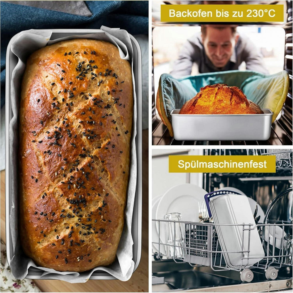 BROTBACKFORM 2er Set Edelstahl 23.6 x 12.7 x 6.3 cm - Silberfarben, Metall (12.7/6.2/23.4cm)