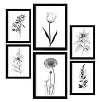 POSTER Set Mit 6 Kleine Blumen Blumenmotiven In Klassischem Schwarz Und Weiß A3 & A4 Rahmenlos - Klar, Papier (29/3cm) - Nacnic