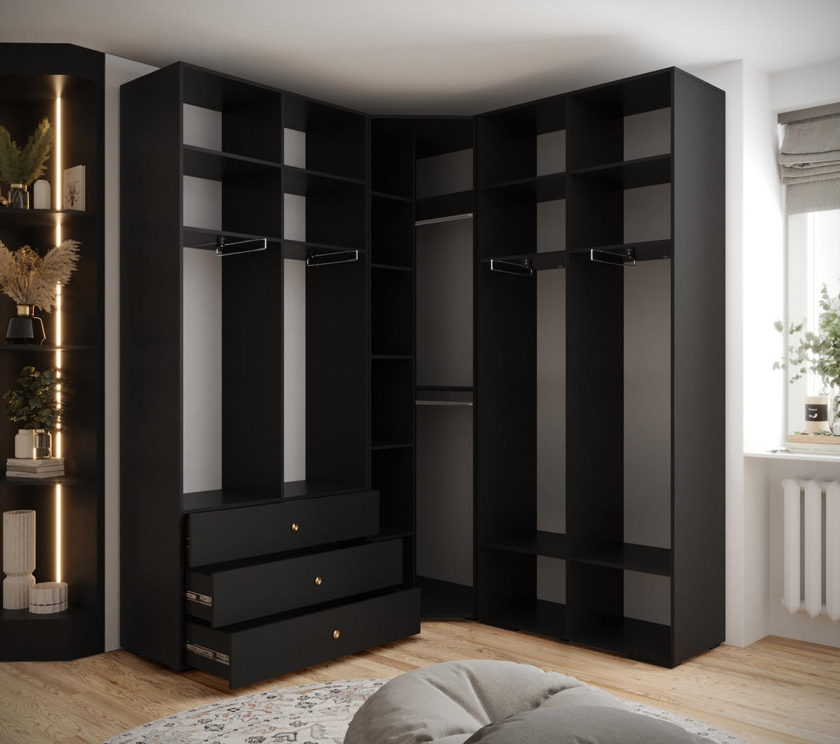 GARDEROBEN-SET 236,7/181,7/47 - Schwarz/Weiß, Holz/Kunststoff (181.7/236.7/47cm) - Abiks Möbel