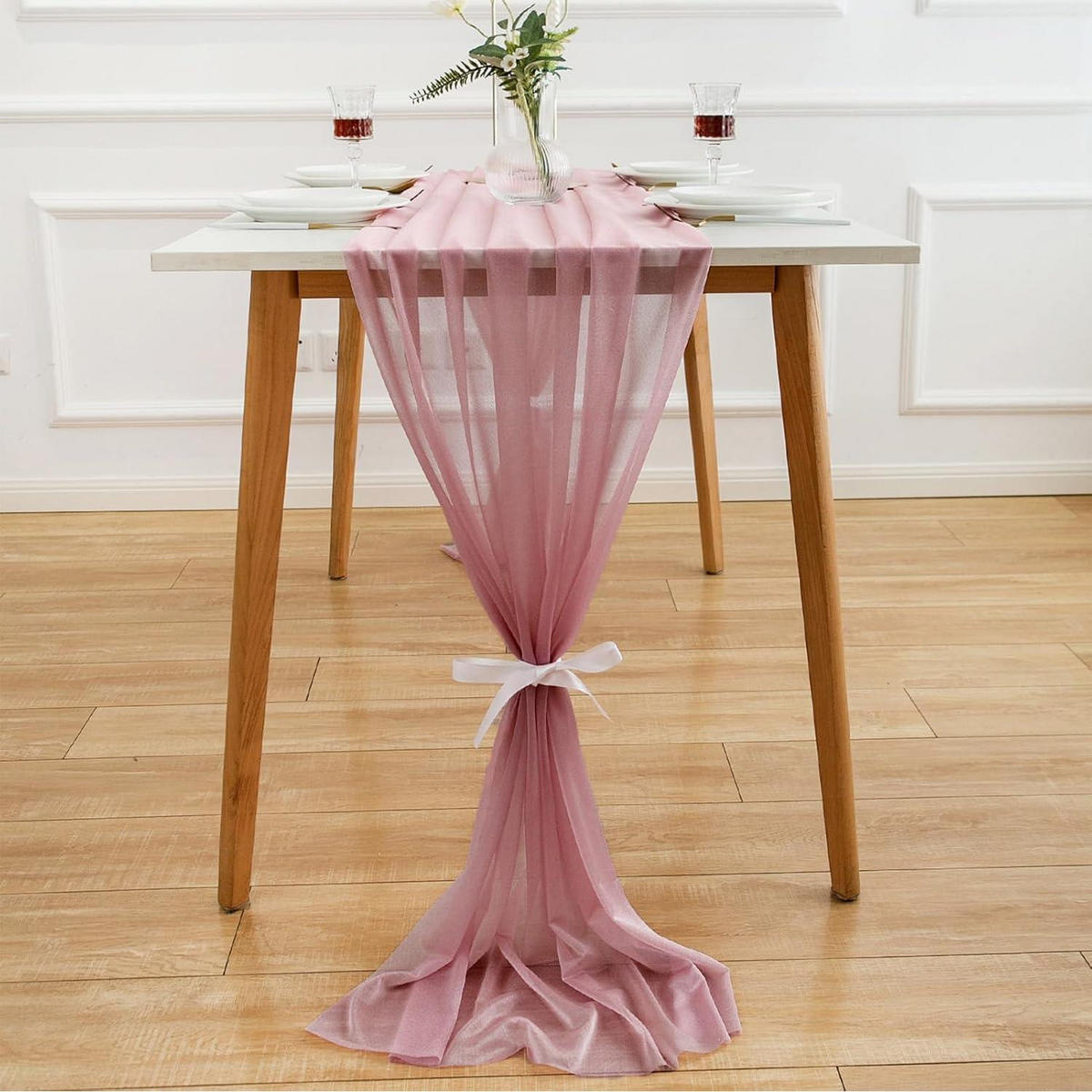 TISCHLÄUFER Chiffon Altrosa 70 x 300 cm - Rosa, Textil (75/3/1.5cm)