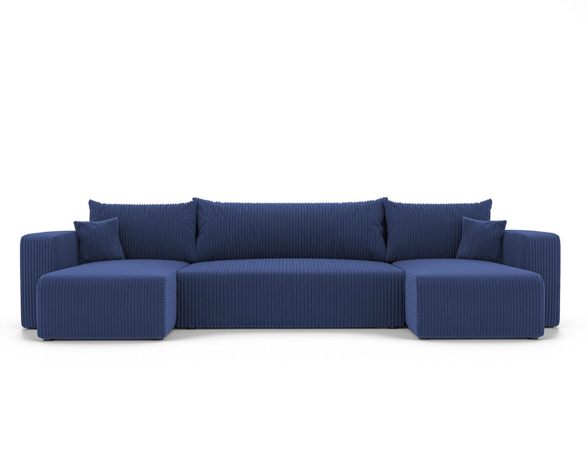 WOHNLANDSCHAFT mit Schlaffunktion und Bettkasten, Blau - Blau/Schwarz, Kunststoff/Textil (318/79/145cm) - Idohome