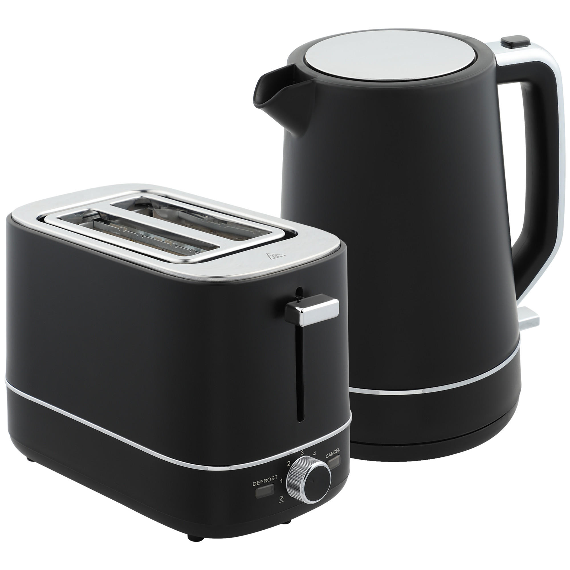 WASSERKOCHER + Toaster 2200W, 1,7L , 2-Scheiben-Toaster, 6 Bräunungsstufen, Schwarz - Schwarz, Kunststoff (21.2/24.3/16cm) - Beaface