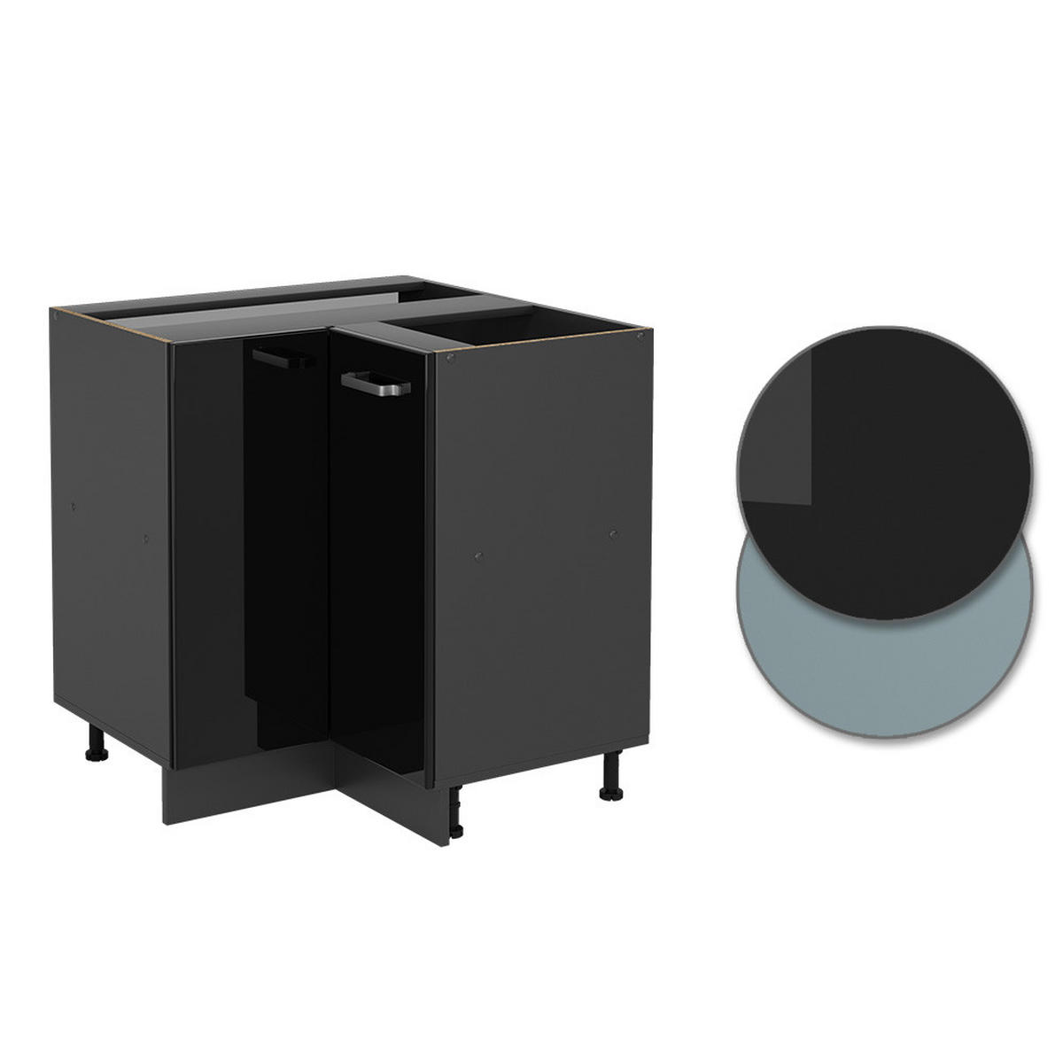 ECKUNTERSCHRANK R-Line Schwarz Hochglanz 75.6 cm AP Marmor - Schwarz Hochglanz/Anthrazit, Holzwerkstoff (75.6/81.6/60cm) - Vicco