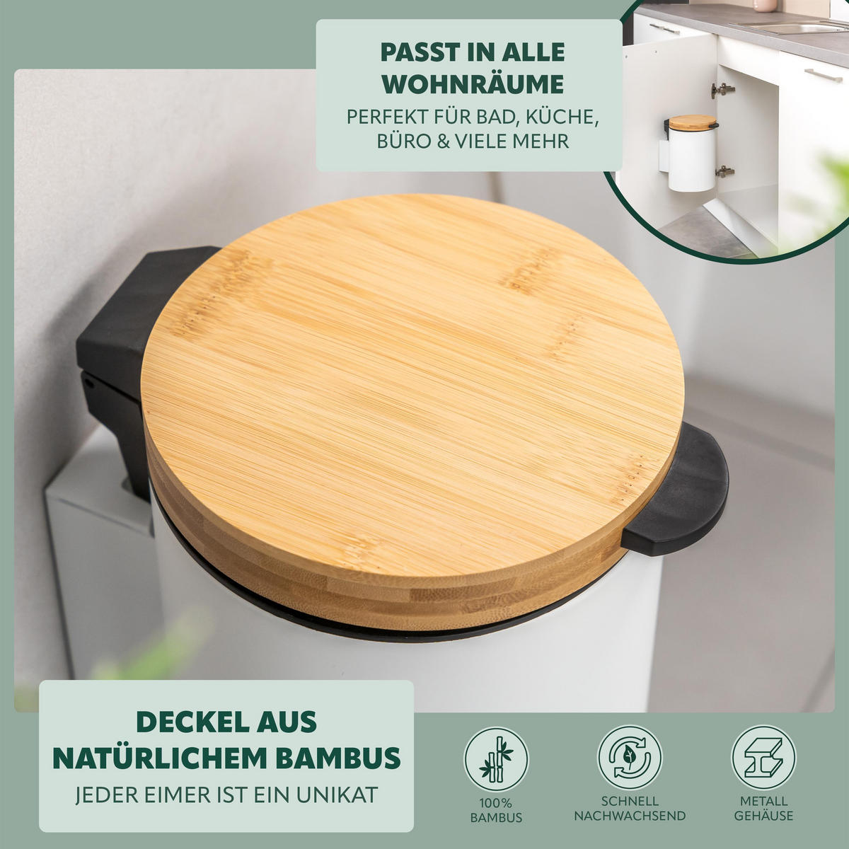 WAND-KOSMETIKEIMER 3 L, rund, weiß - Weiß, Metall (17/25/23cm) - bremermann