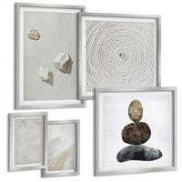 BILDER SET 5er Set - 50x50 cm & 20x30 cm & 40x60 cm Silberner Rahmen - Sandsteine moderne Farbe - Silberfarben, Kunststoff (40/60cm) - TULUP