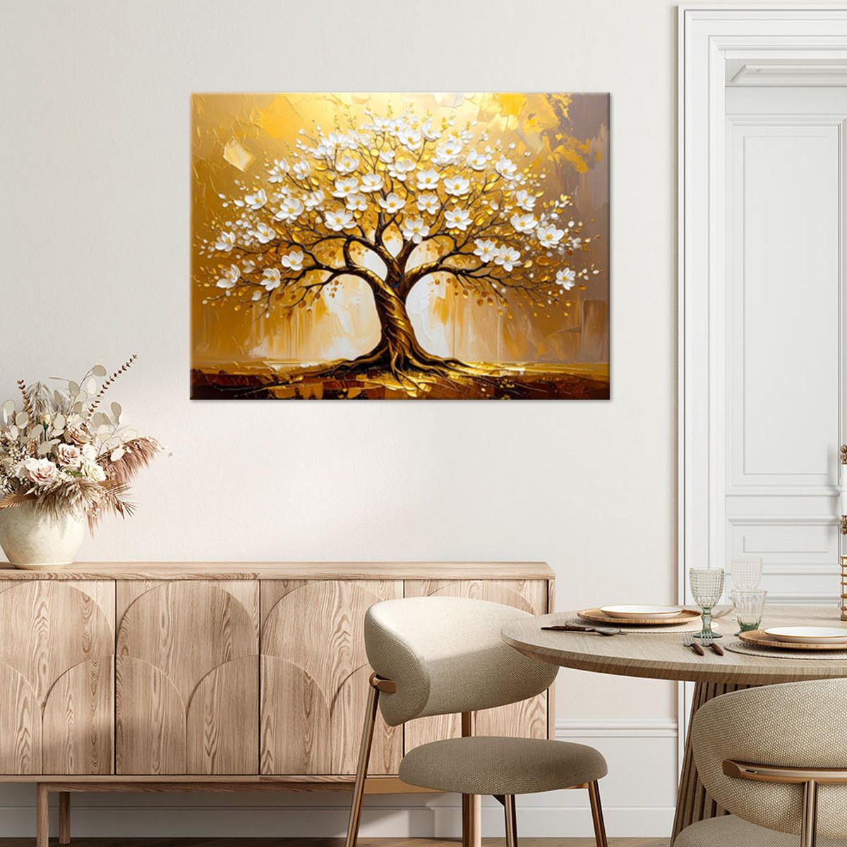 LEINWANDBILD Baum des Lebens in Gold Abstraktion 90x60cm - Goldfarben, Textil (90/60cm) - Feeby