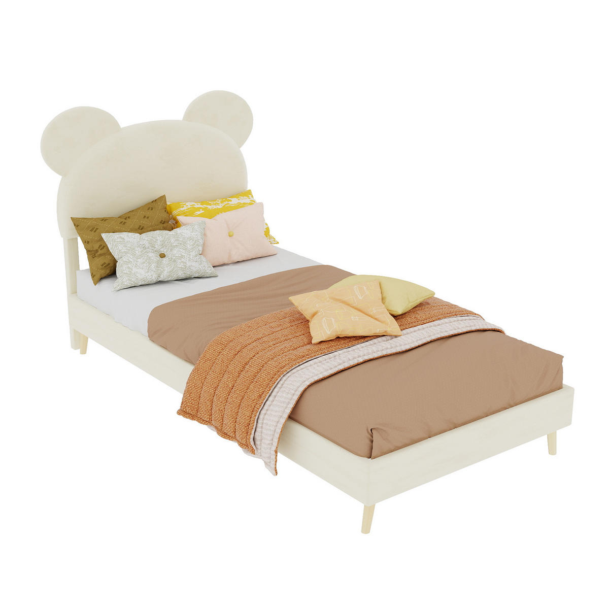 KINDERBETT mit Bettkasten 90x200 cm Stoff Beige - Beige, Holz (90/200cm) - Meubliv