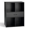 AUFBEWAHRUNGSREGAL 4 Fächer mit einer Schublade - Schwarz, Holzwerkstoff (29.5/80/62cm) - Calicosy
