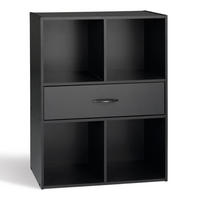 AUFBEWAHRUNGSREGAL 4 Fächer mit einer Schublade - Schwarz, Holzwerkstoff (29.5/80/62cm) - Calicosy