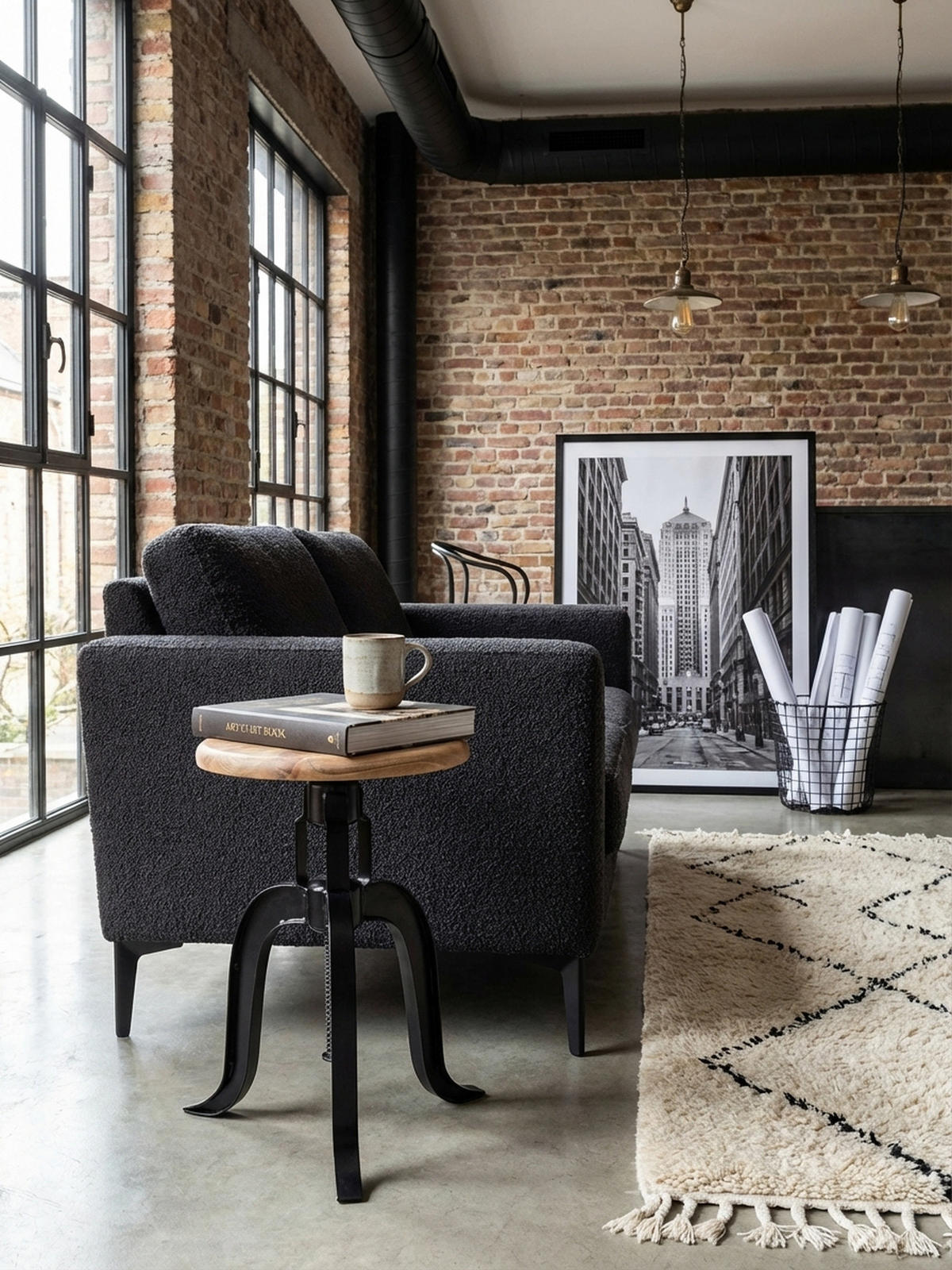 DREHHOCKER – Akazie Massivholz/Eisen, höhenverstellbar, Industrial-Stil - Schwarz/Braun, Holz/Metall (39/48/39cm) - KADIMA DESIGN