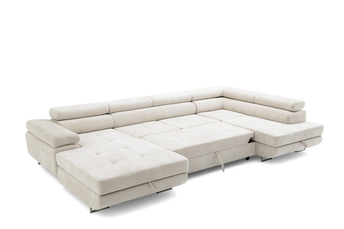 ECKSOFA U-Form WILD U Rechts mit Schlaffunktion 130x260 Chenille Beige - Beige/Silberfarben, Holz/Textil (350/90/203cm) - Muffo