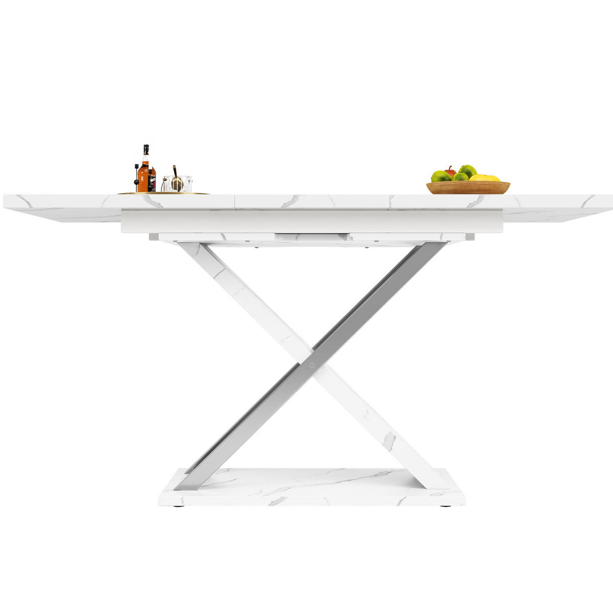 ESSTISCH Ausziehtisch 118/75/76,4 cm weiß MDF mit Kreuzbeinen - Weiß, Holzwerkstoff (118/75/76.4cm) - OKWISH