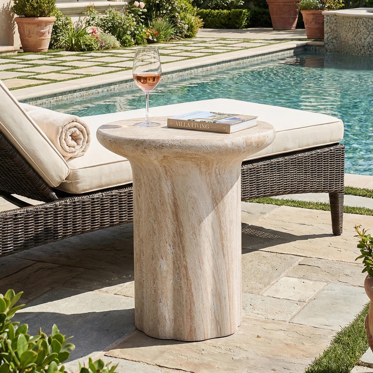 BEISTELLTISCH, MgO, Indoor/Outdoor, Travertinoptik - Beige, Naturmaterialien (40/40/46cm) - FLIEKS