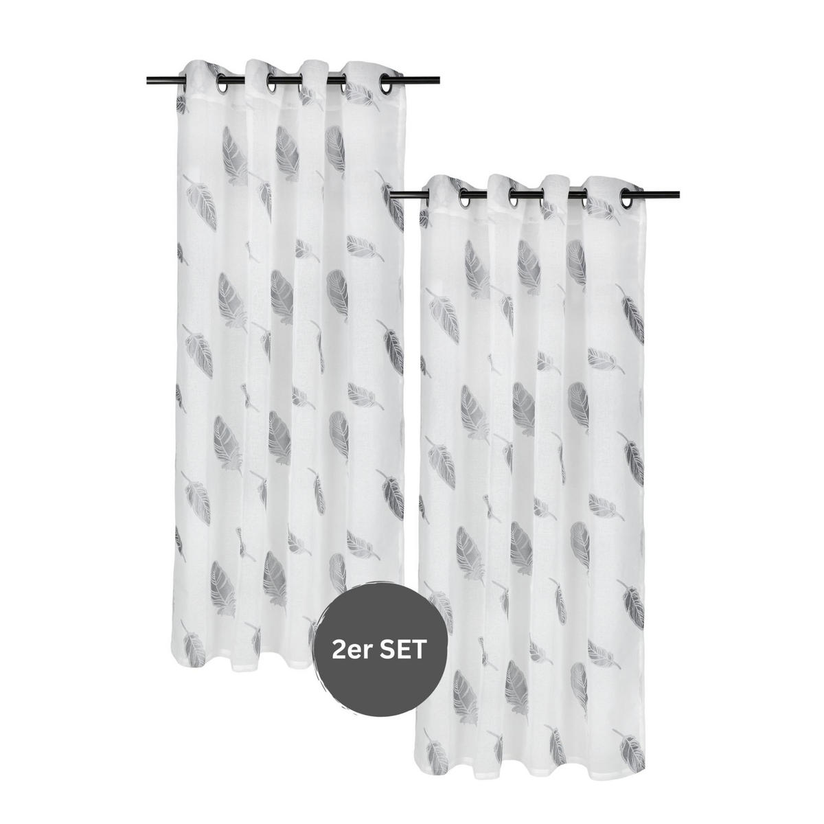 ÖSENVORHANG FEDERN 2er Set - Silberfarben, Textil (140/0.5/160cm) - WohnDirect