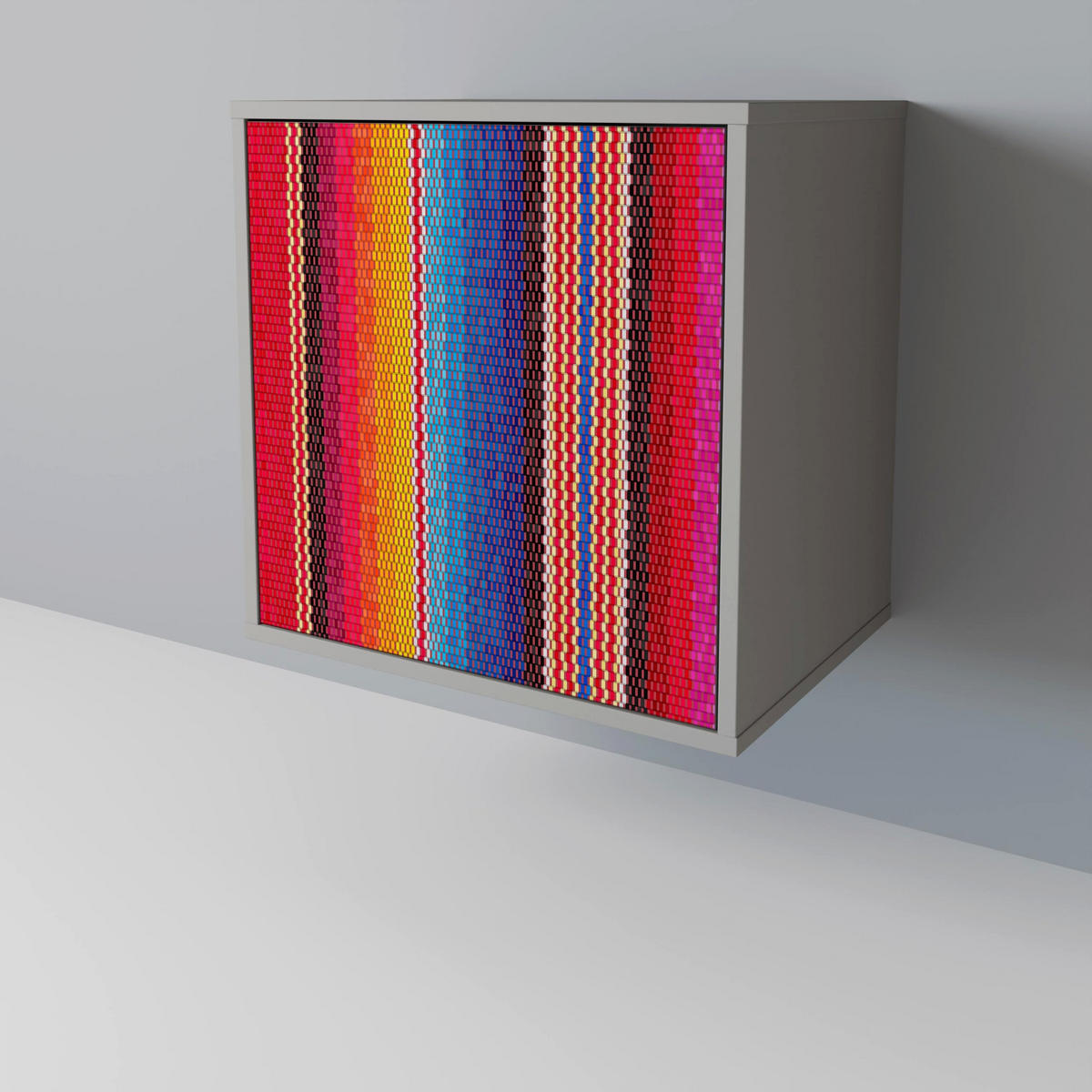 SIDEBOARD ETHNIC MEXICAN, Grau, 57,5x42x72,5 cm, Schwarze Metallfüße - Multicolor/Schwarz, Holzwerkstoff/Metall (57.5/72.5/42cm) - SpaceRebels