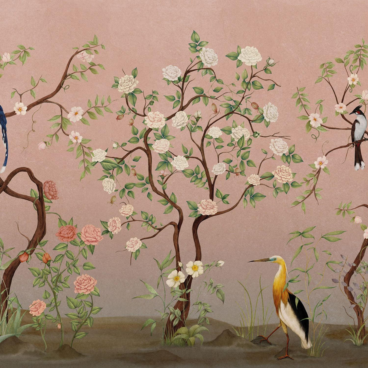 FOTOTAPETE Blumen und Vögel 424 x 280 cm - Pink, Papier (424/280cm) - Sanders & Sanders
