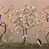 FOTOTAPETE Blumen und Vögel 424 x 280 cm - Pink, Papier (424/280cm) - Sanders & Sanders
